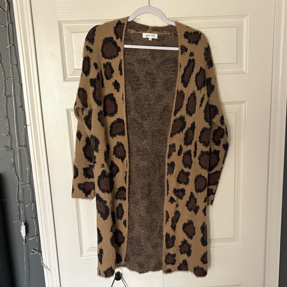 Grace & Lace Tan and Black Animal Print Cardigan